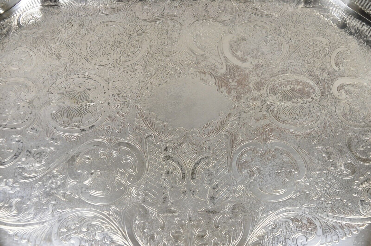 Vintage Victorian Silver Plated Pierced Gallery Scalloped Serving Platter Tray