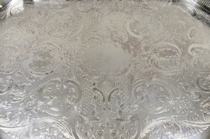 Vintage Victorian Silver Plated Pierced Gallery Scalloped Serving Platter Tray