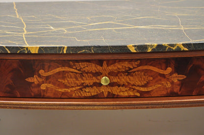 Henredon Marble Top One Drawer Inlaid Mahogany Empire Sideboard Buffet Server