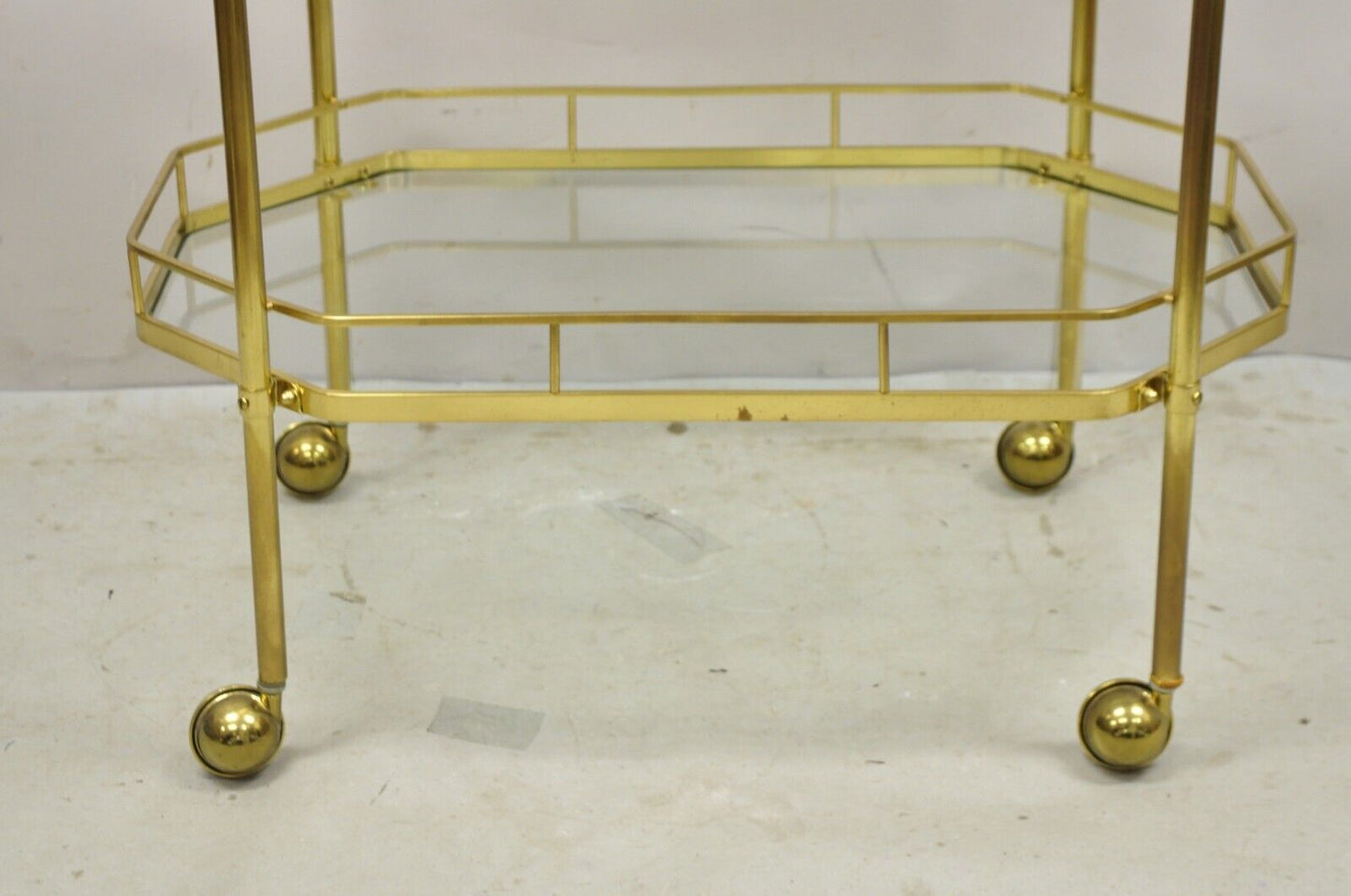 Mid Century Italian Modern Brass and Glass 3 Tier Rolling Bar Cart Serving Table