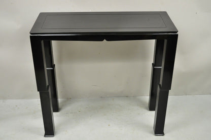 Black Lacquer James Mont Style Oriental Modern Sofa Hall Console Tables - Pair