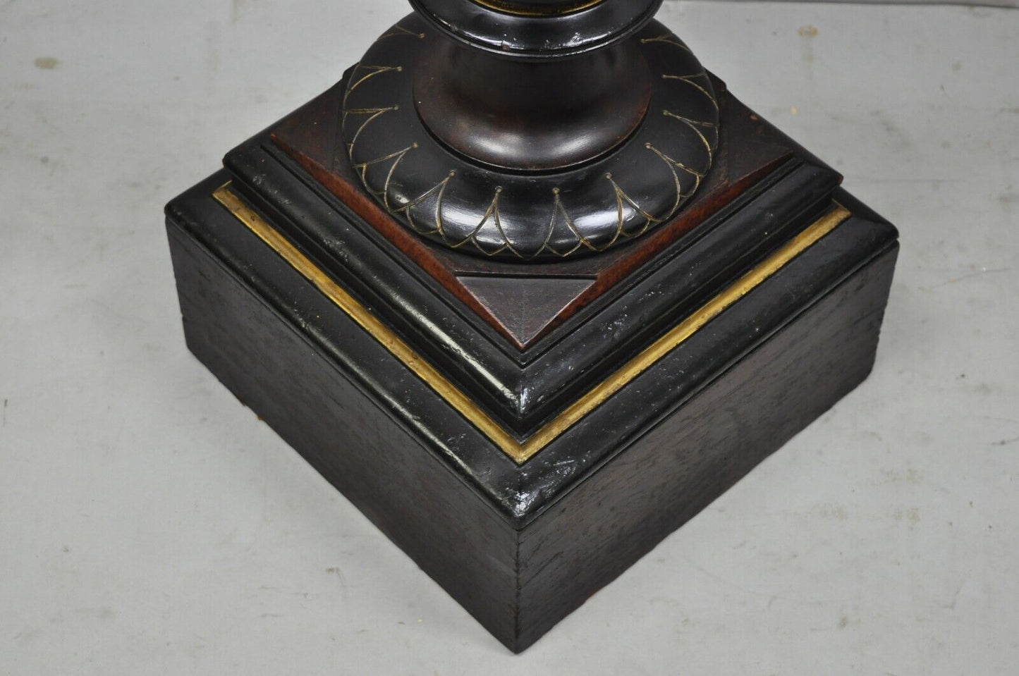 Antique Ebonized Victorian Aesthetic Movement Marble Top Pedestal Plant Stand