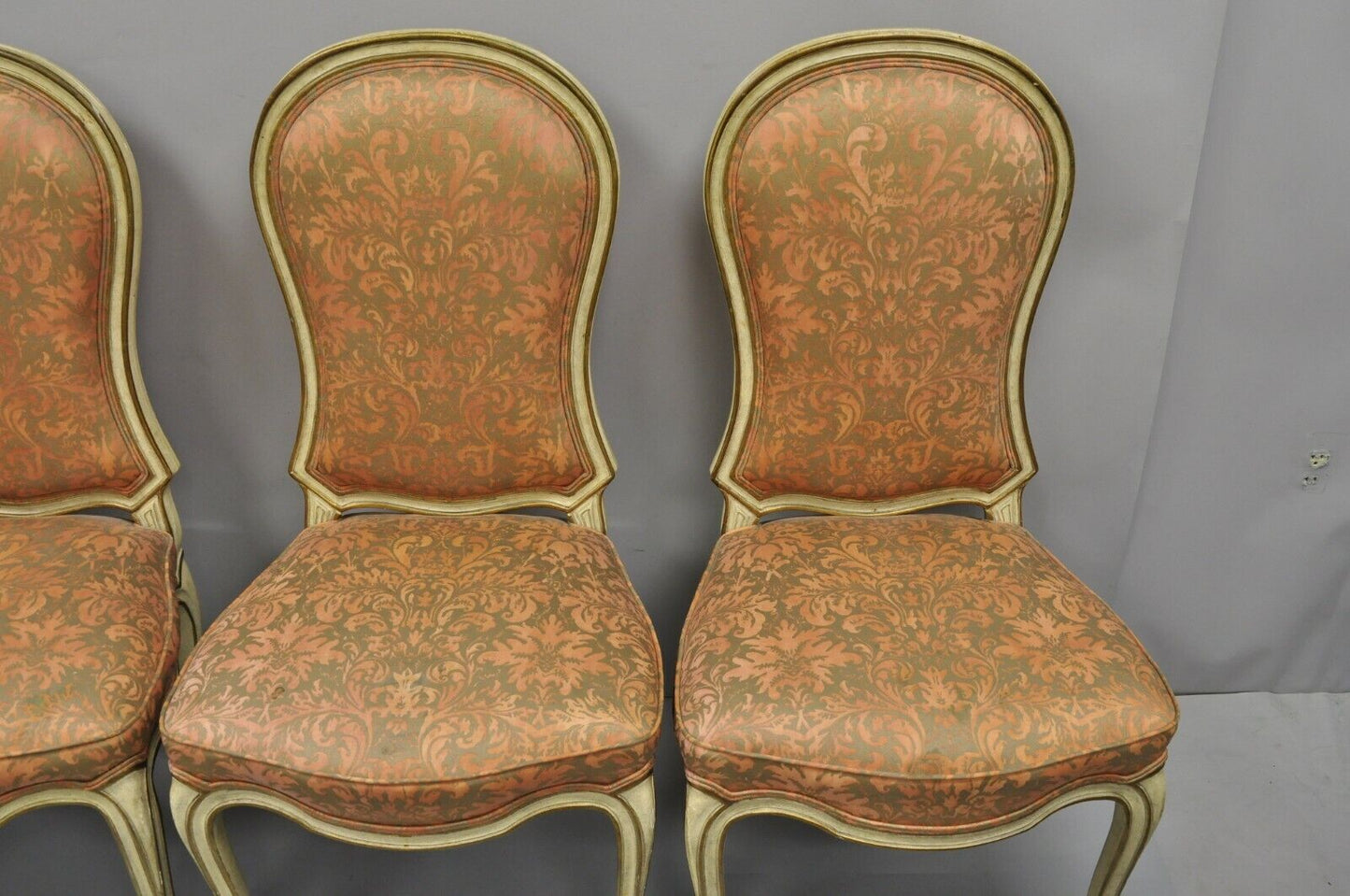 4 Italian Provincial French Hollywood Regency Upholstered Dining Side Chairs