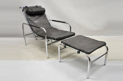 Gabriele Mucchi for Zanotta Genni Brown Leather Chrome Lounge Chair and Ottoman