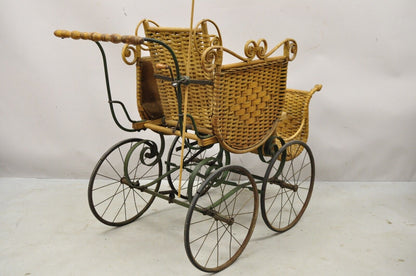 Antique Victorian Wicker Vintage Baby Buggy Stroller Carriage Full Size