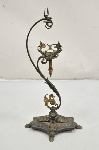 Antique French Art Nouveau Figural Cast Wrought Iron Ashtray Catch All Stand