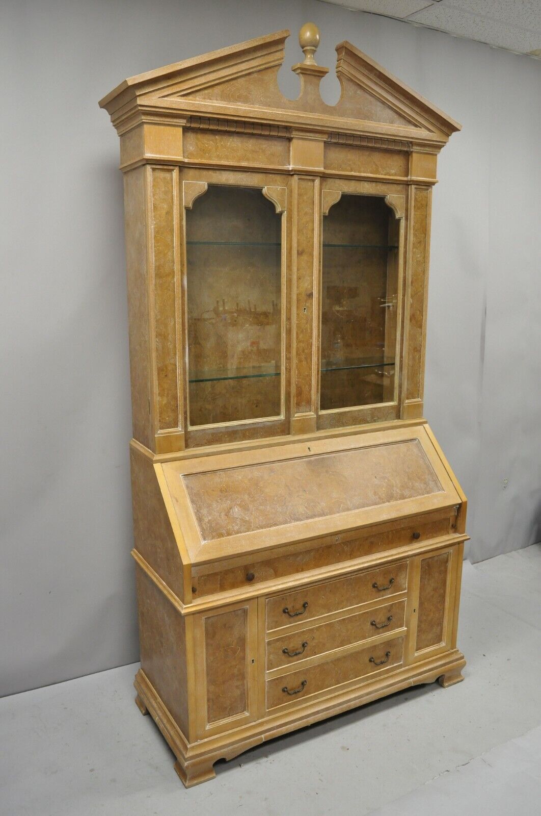 Chapman Italian Neoclassical Burl Wood Patchwork Olivewood Tall Secretary Desk