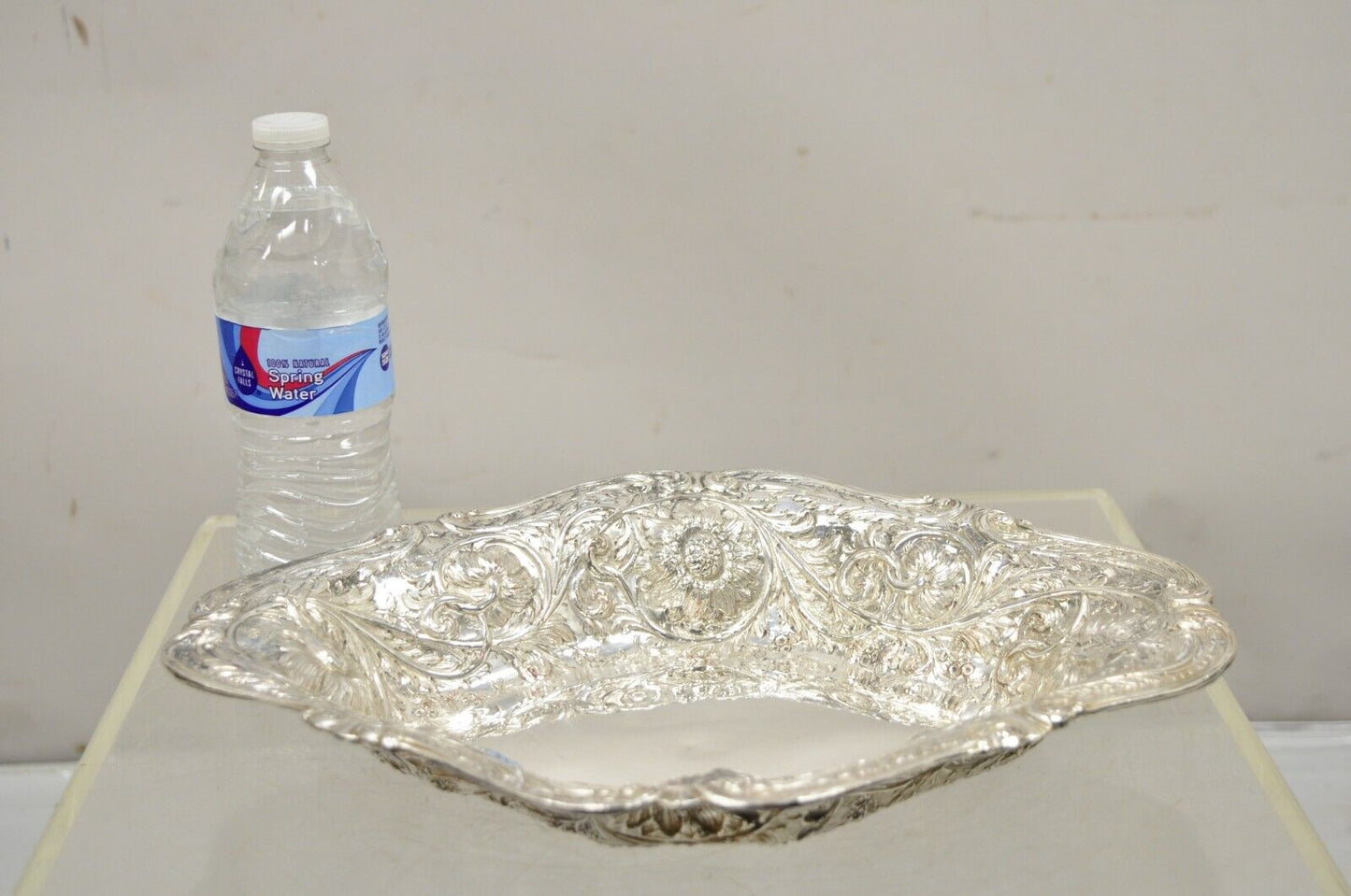 Pair M&H English Victorian Art Nouveau Silver Plate Floral Repousse Fruit Bowls