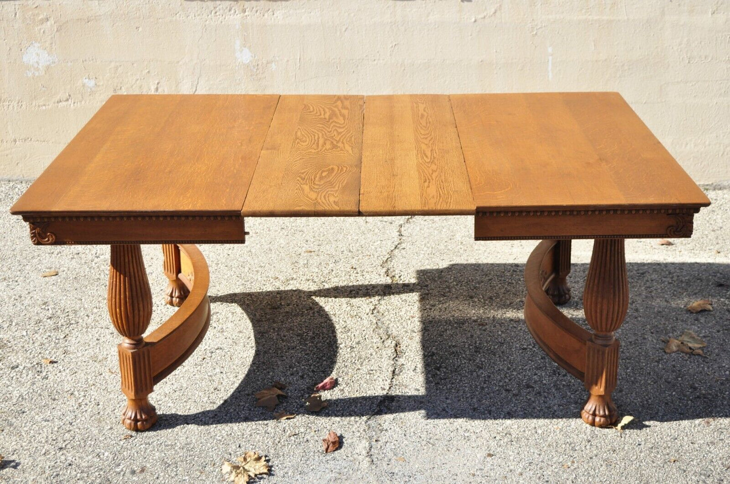 Antique Victorian Quarter Sawn Oak 48" Square Dining Table with 2 Leaves