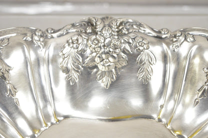 Vintage English Victorian Flower Rose Repousse Silver Plated Footed Oval Dish