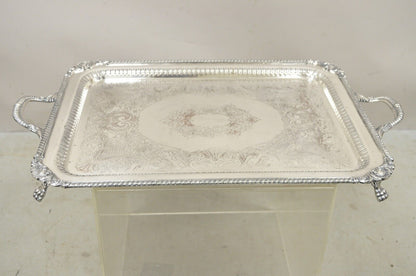 Antique English Victorian Rectangular Silver Plated Platter Tray on Paw Feet