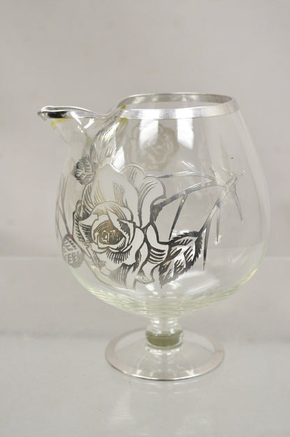 Vintage Art Nouveau Floral Sterling Silver Overlay Glass Footed Water Pitcher