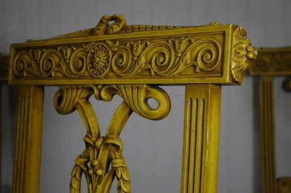 6 Yellow Painted French Regency Louis XVI Style Carved Dining Room Chairs