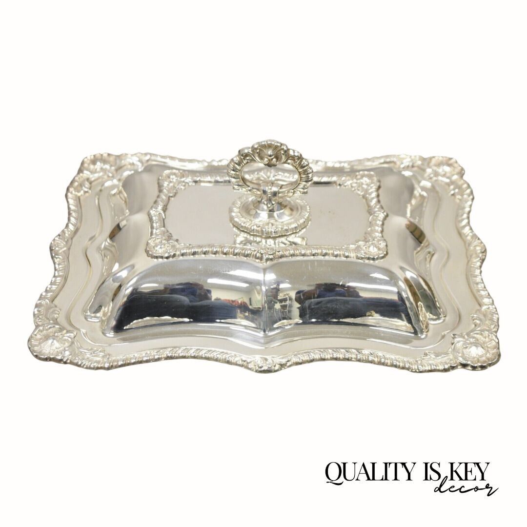 Silver Plated Victorian Scalloped Edge Lidded Vegetable Serving Platter Dish