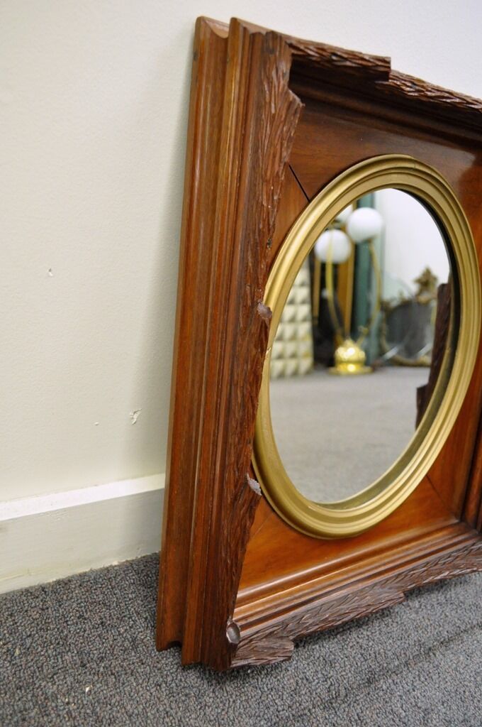 Antique Black Forest Victorian Faux Bois Carved Mahogany & Gold Gilt Mirror