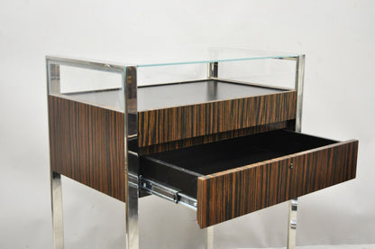 Modern Zebra Wood Chrome Glass Jewelry Closet Display Counter Case with Drawer