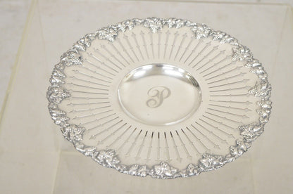 English Edwardian Grapevine Repousse Silver Plated Pierced Serving Platter "P"