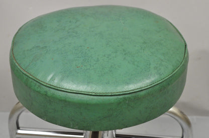 Antique American Industrial Metal Green Vinyl Rolling Work Stool Seat
