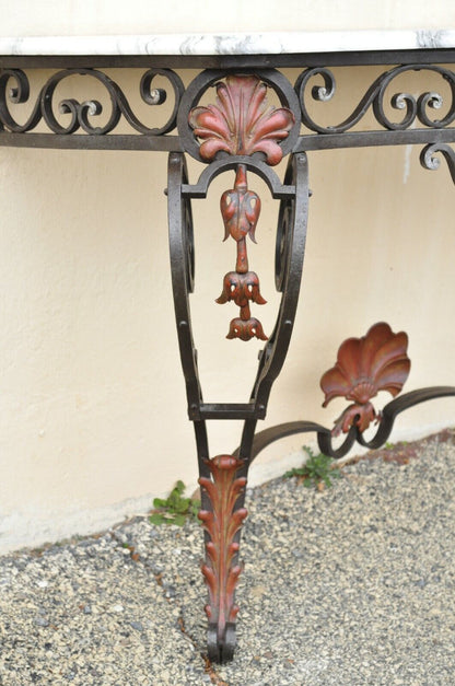 Antique French Art Nouveau Marble Top Wrought Iron Wall Mount Console Hall Table