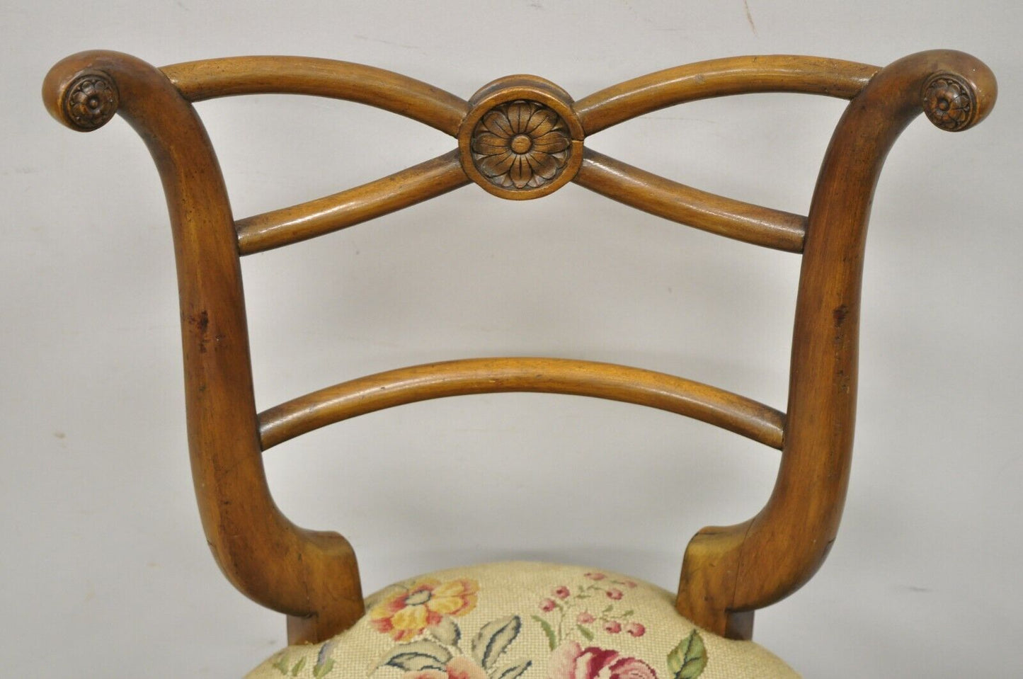 Vintage Italian Biedermeier Saber Leg Accent Side Chair with Needlepoint Seat