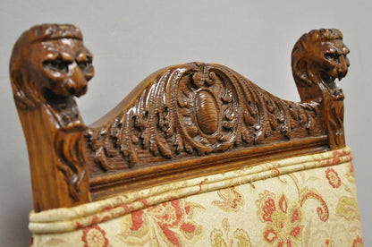 Set of 4 Antique Carved Oak Victorian Lion Head Renaissance Revival Dining Chair