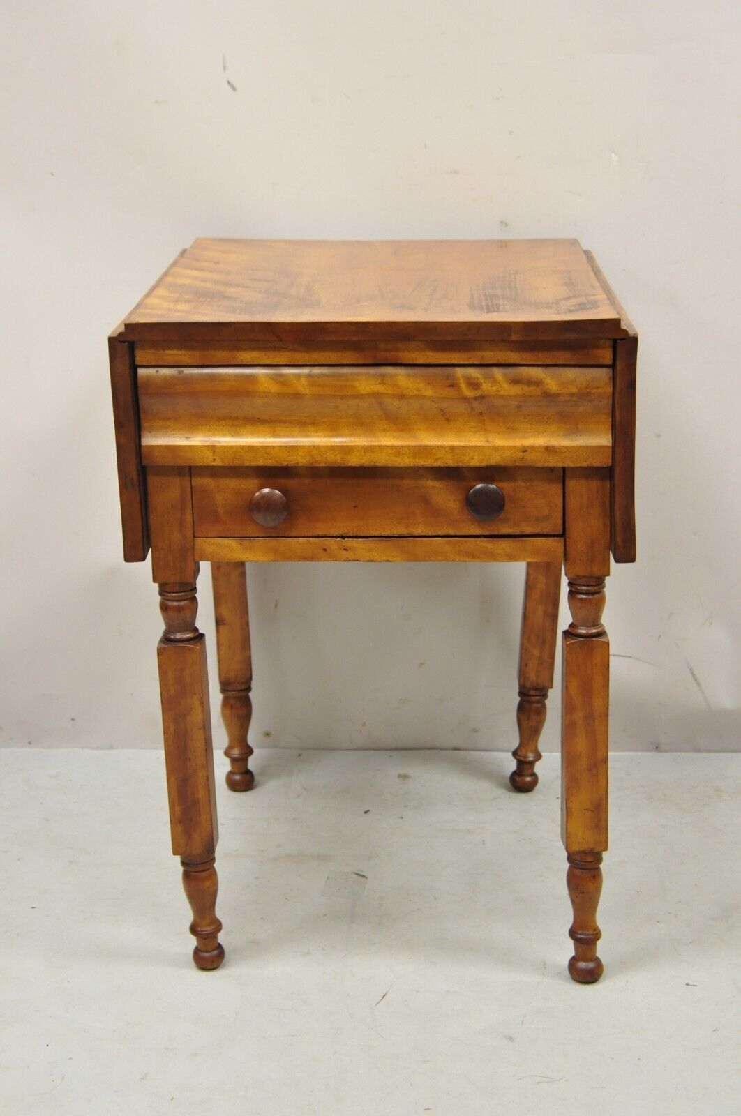 Antique Victorian Chestnut Drop Leaf Work Table Side Table with 2 Drawers