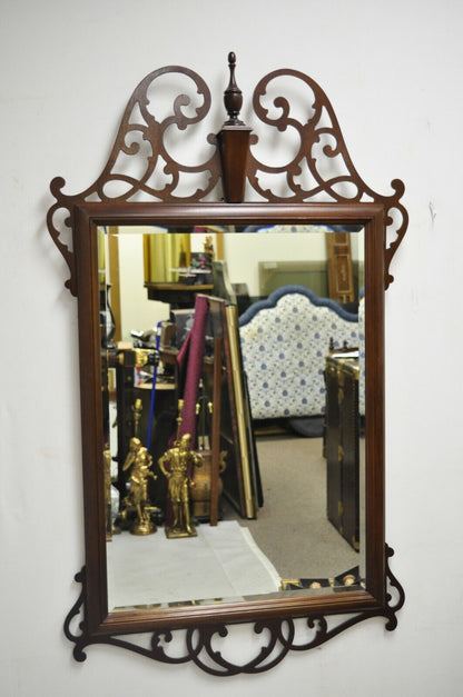 Vtg Mahogany Beveled Glass American Federal Broken Arch Fretwork Wall Mirror