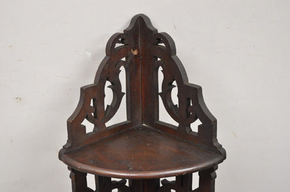 Victorian Walnut 3 Tier Carved Knick Knack Corner Whatnot Wall Shelf Curio