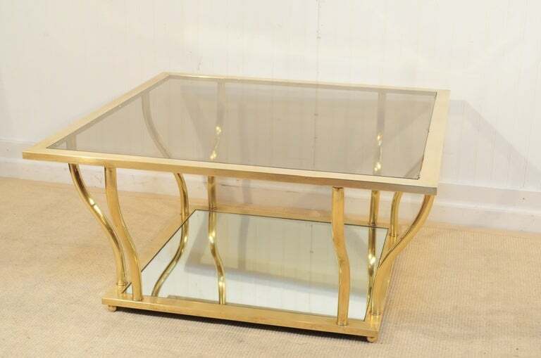 Italian Modern Brass and Glass Hollywood Regency Sculptural 2 Tier Coffee Table