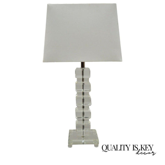 Mid Century Modern Stacked Lucite Acrylic Ice Cube Column Table Lamp with Shade