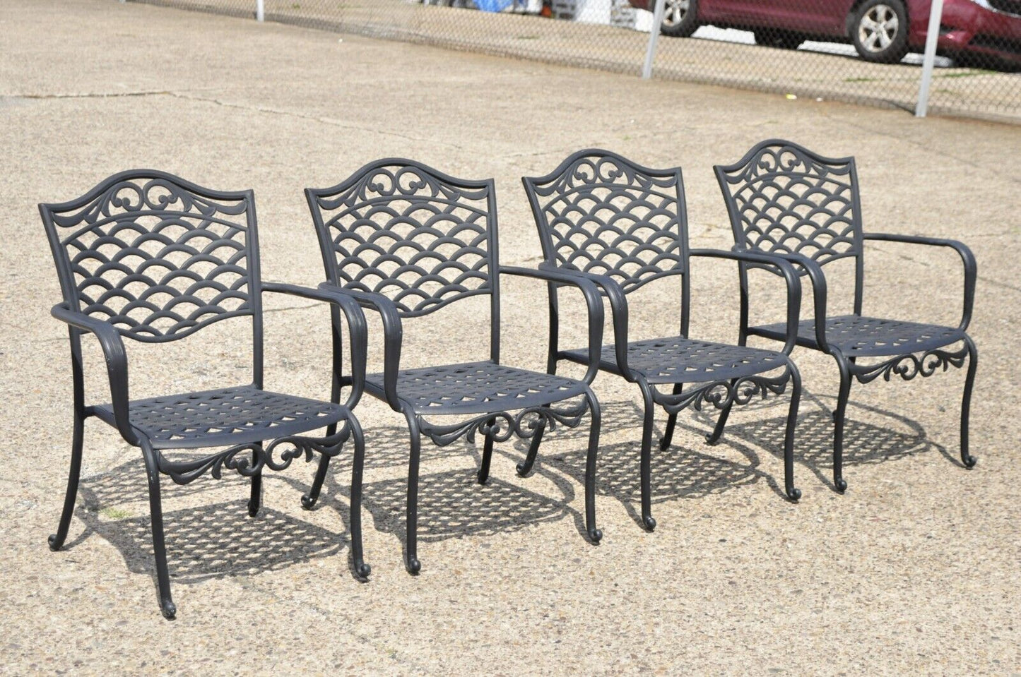 4 Tuscan Mediterranean Style Black Aluminum Metal Garden Patio Dining Chair