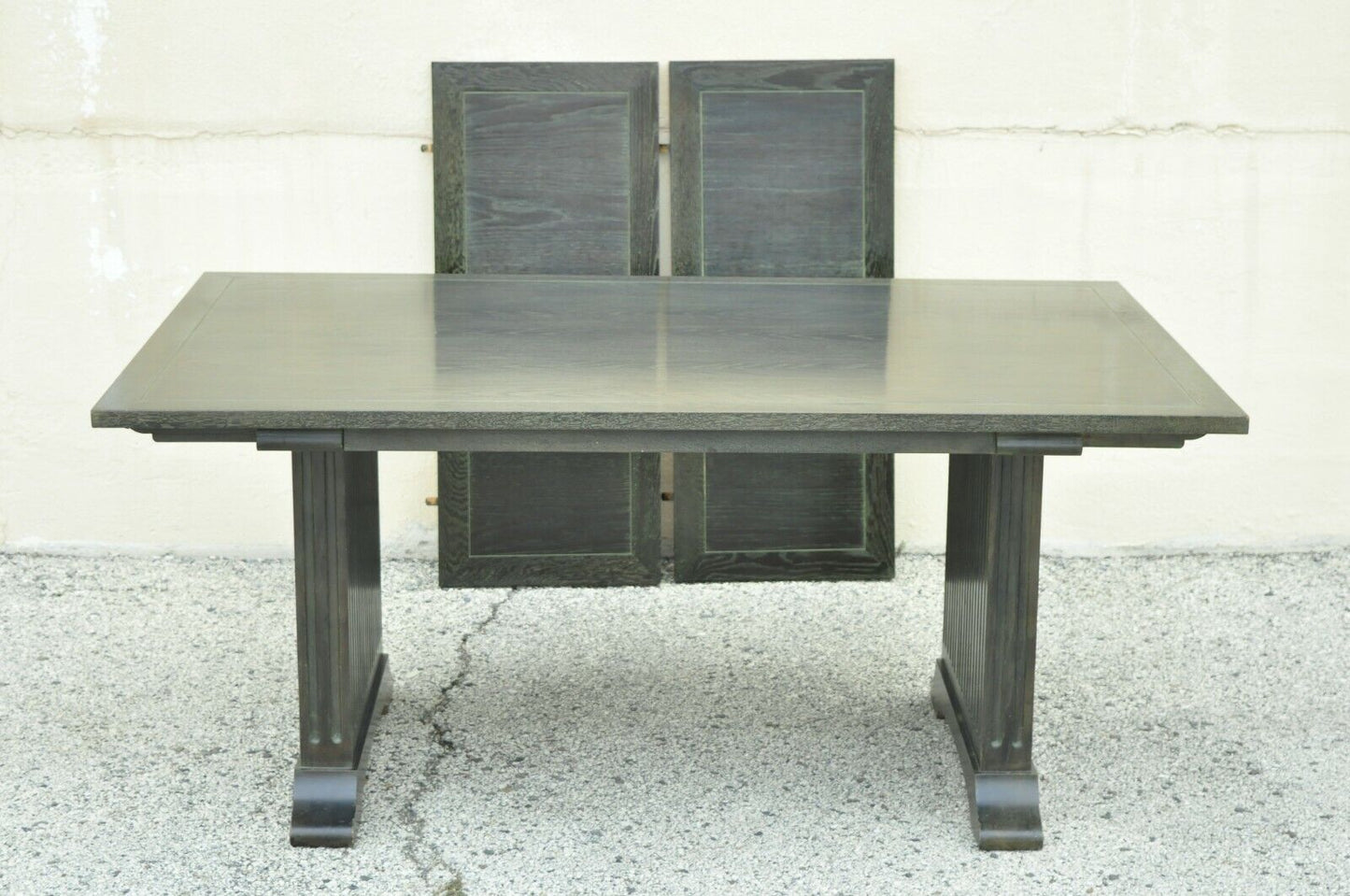 Enkeboll James Mont Green Style Cerused Oak Double Pedestal Column Dining Table