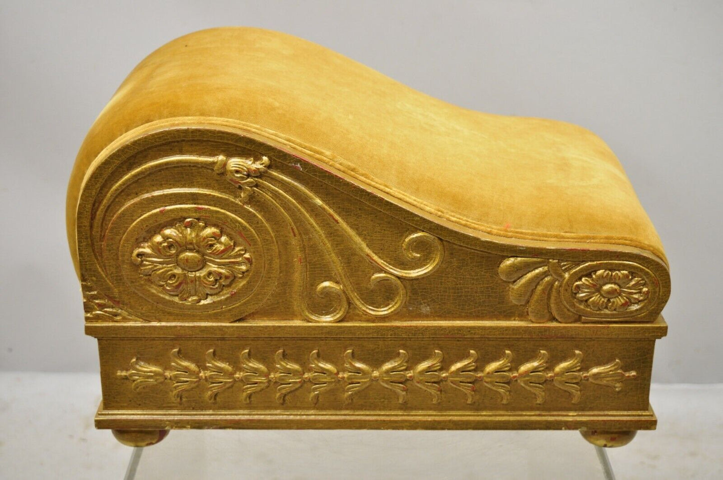 Vintage Italian Empire Style Gold Giltwood Swedish Gout Stool Footstool Ottoman