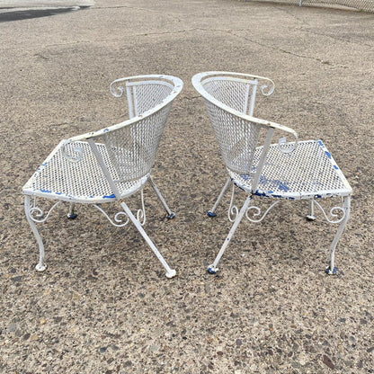 Vtg Wrought Iron Woodard Salterini Style Mid Century Outdoor Patio Chairs - Pair