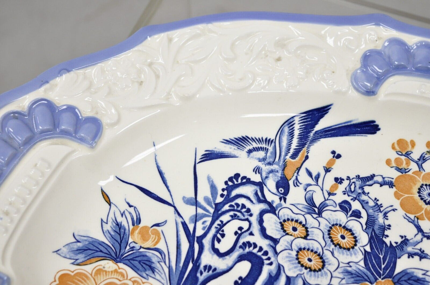 Chikusa Yokkaichi Japan Blue White Ceramic Chinese Bird Platter Dish Plate