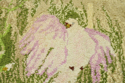 Vintage Art Nouveau Birds of Paradise Pink Green 48" x 33" Wool Rug Carpet