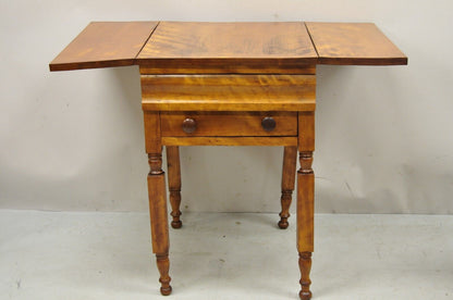 Antique Victorian Chestnut Drop Leaf Work Table Side Table with 2 Drawers