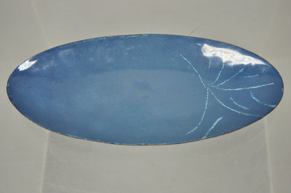 Vintage Mid Century Modern Blue Porcelain Enamel Copper 10" Oval Trinket Dish