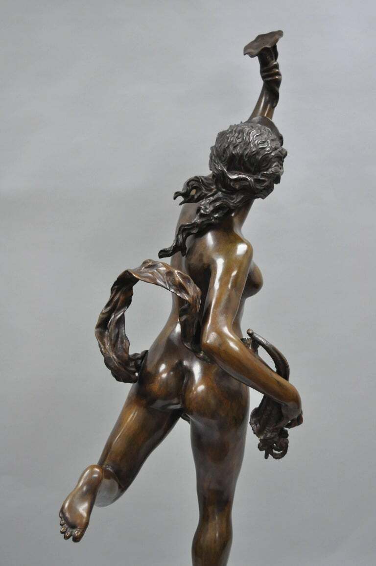 Life Size French Art Nouveau Style Bronze Female Nude Nymph Statue, Cibardie