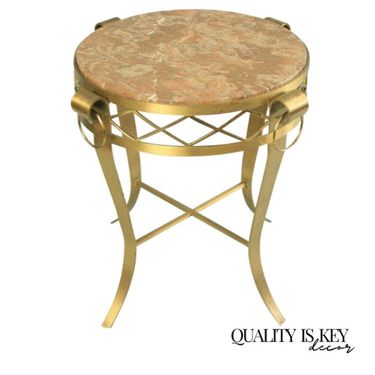 French Neoclassical Round Rogue Marble Top Bronze Gueridon Occasional Table