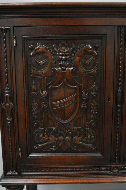 Antique Renaissance Revival Figural Carved Walnut Cabinet Sideboard Cupboard