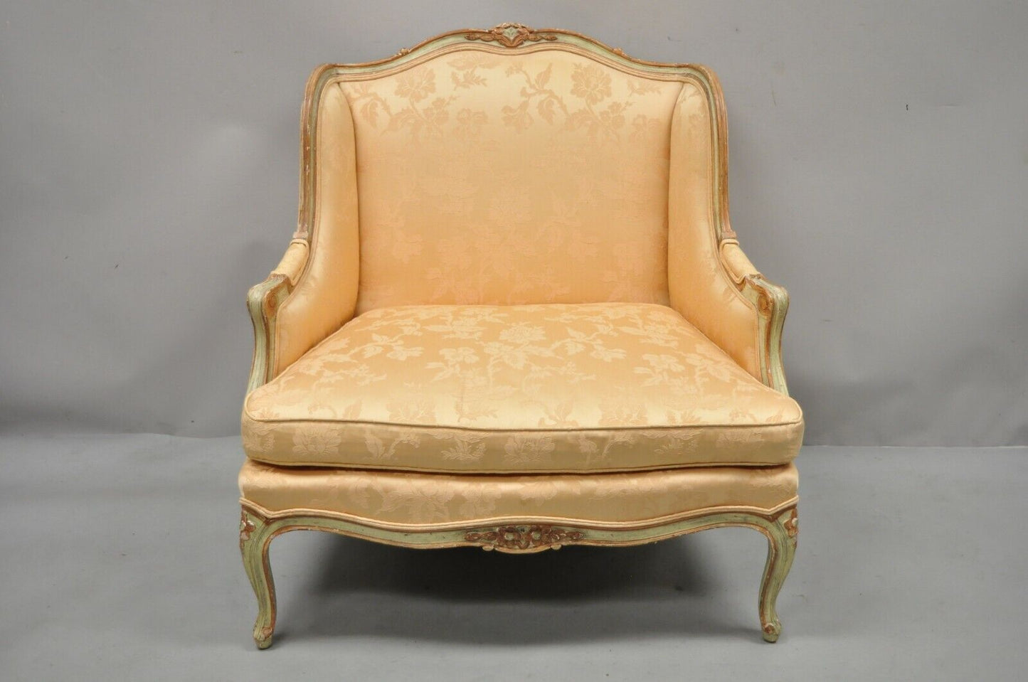 Baker French Louis XV Style Painted Wide Wingback Bergere Settee and Ottoman