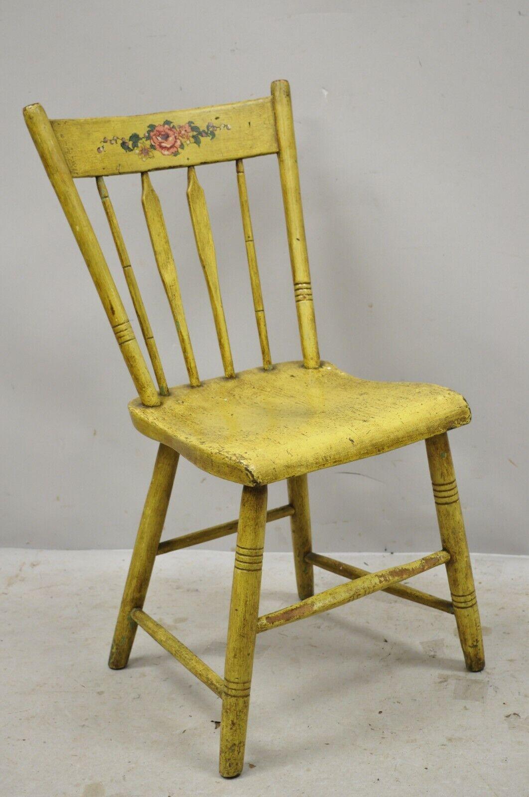 Frederick Loeser & Co Yellow American Primitive Hitchcock Painted Side Chair (A)