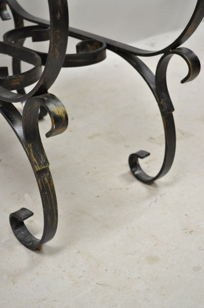 Vtg Gothic Italian Hollywood Regency Black Wrought Iron Curule Bench Seat Chair