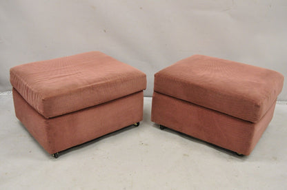 Thayer Coggin Modern Upholstered Mauve Color Ottomans on Wheels - a Pair