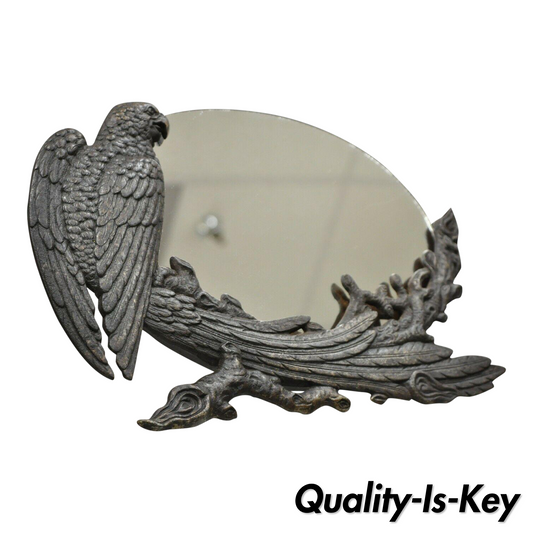 Antique Art Nouveau Cast Iron Eagle Phoenix Bird Vanity Tabletop Mirror