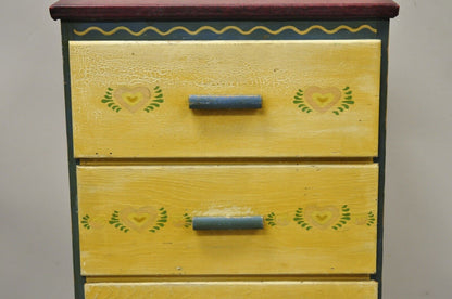 Antique Shabby Chic Yellow Green Distress Painted 4 Drawer Dresser Nightstand