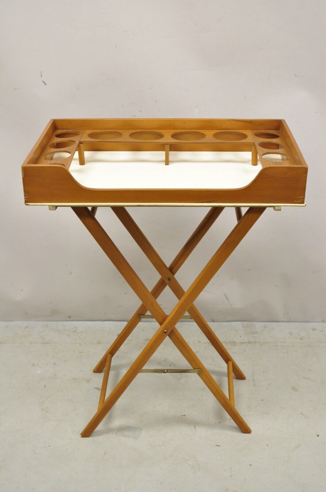 Vintage Mid Century Modern Folding Bar Cart Stand with Serving Tray