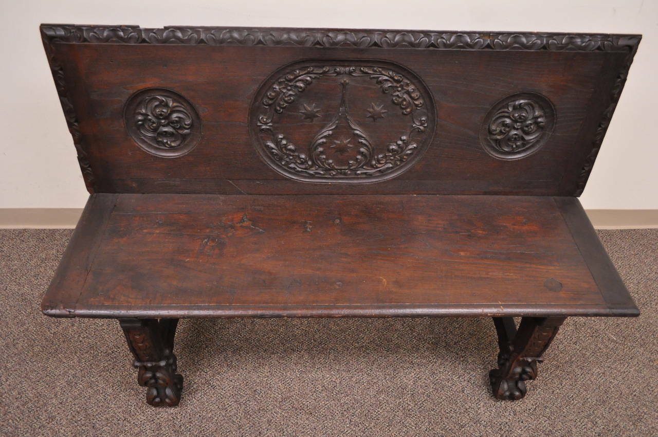 17th Century English Renaissance Carved Oak and Wrought Iron Bench Banquette