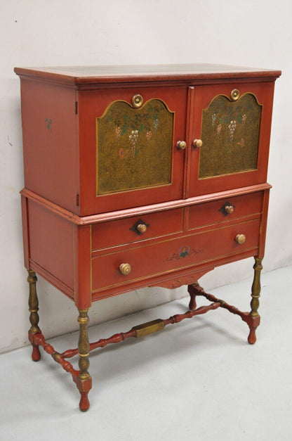 Quaint Furniture Stickley Bros Small Red Painted Colonial Style Cupboard Cabinet